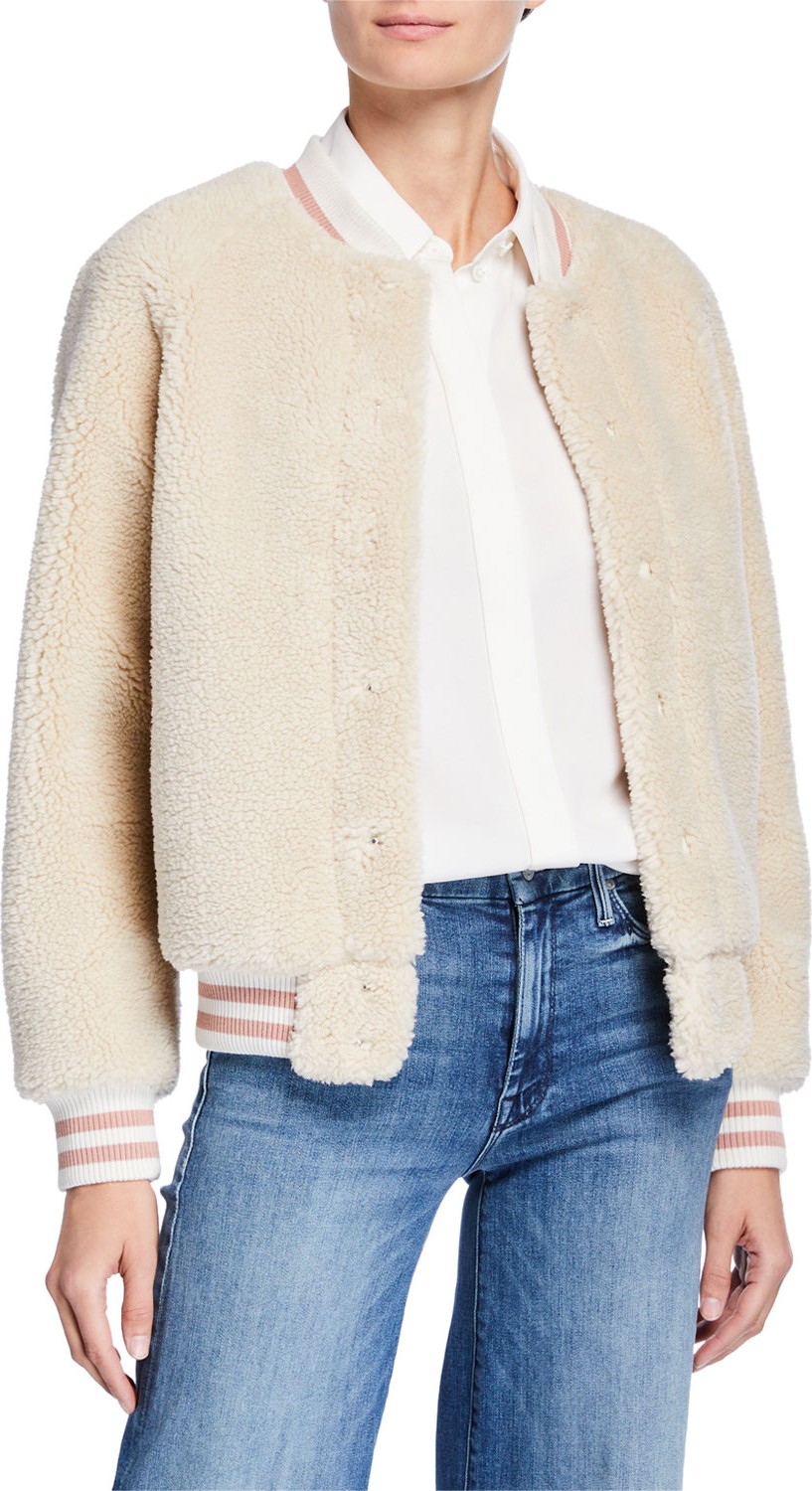 MOTHER The Snap Letterman Faux-Fur Bomber Jacket