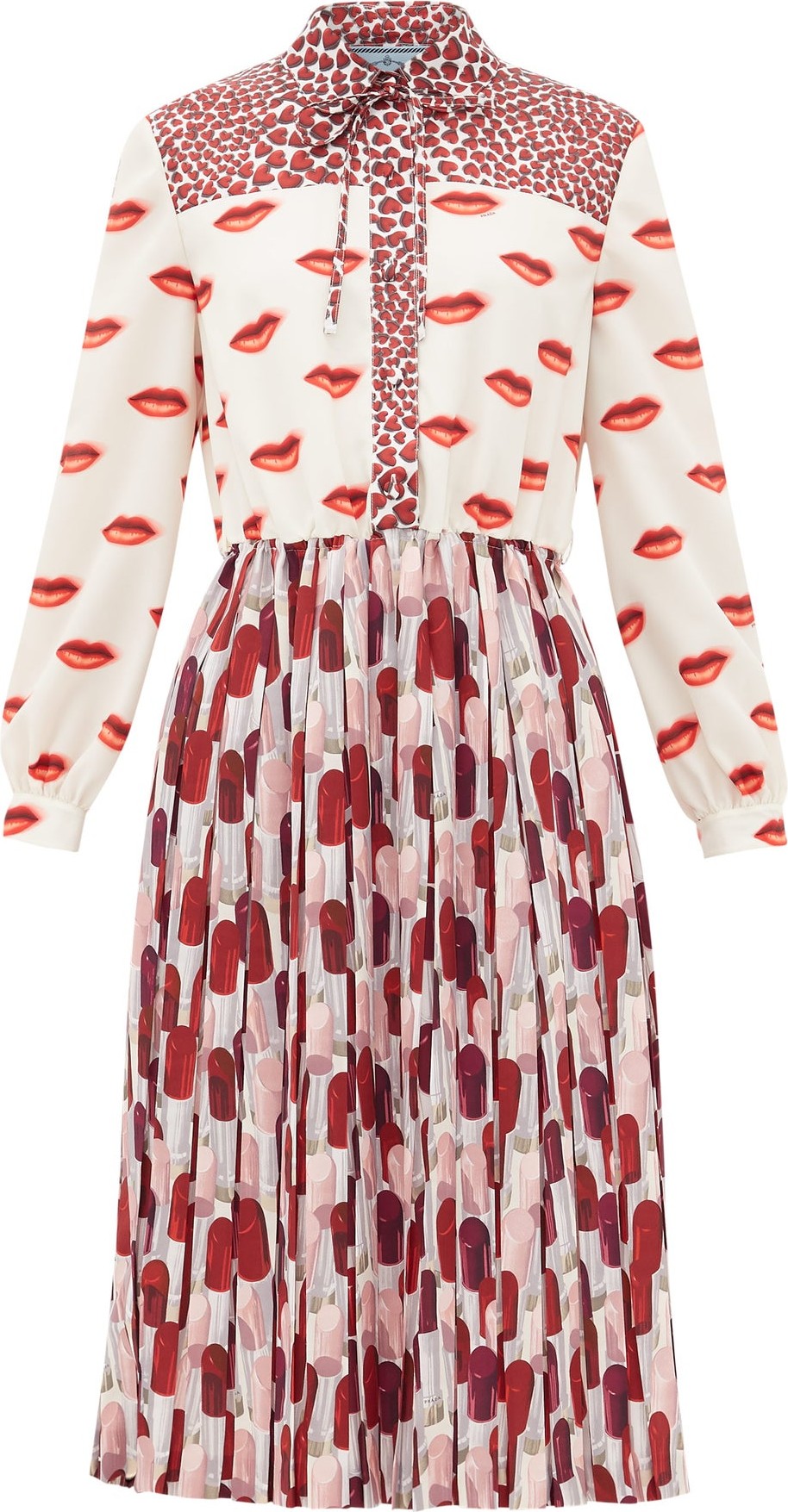 Prada Lipstick-print pleated shirtdress