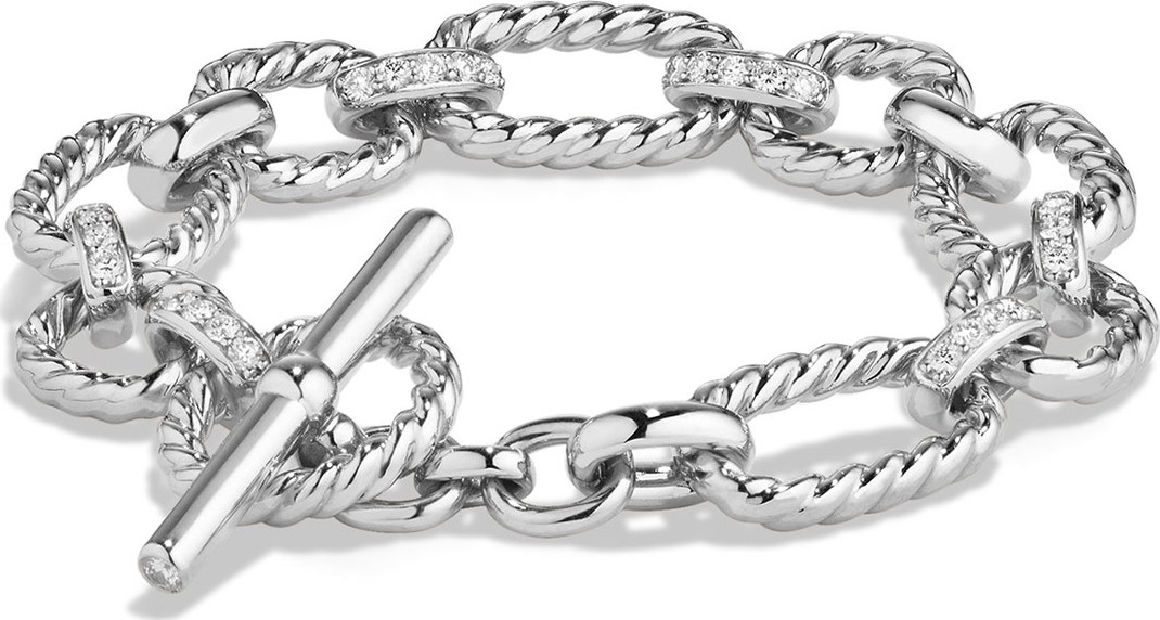 David Yurman 12.5mm Cushion Link Chain Bracelet with Diamonds