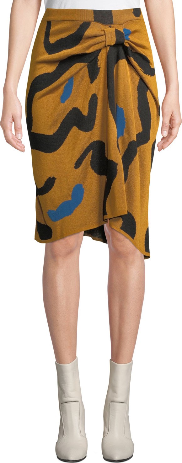 Christian Wijnants Kazu Draped Leopard-Print Jacquard Sweater Skirt