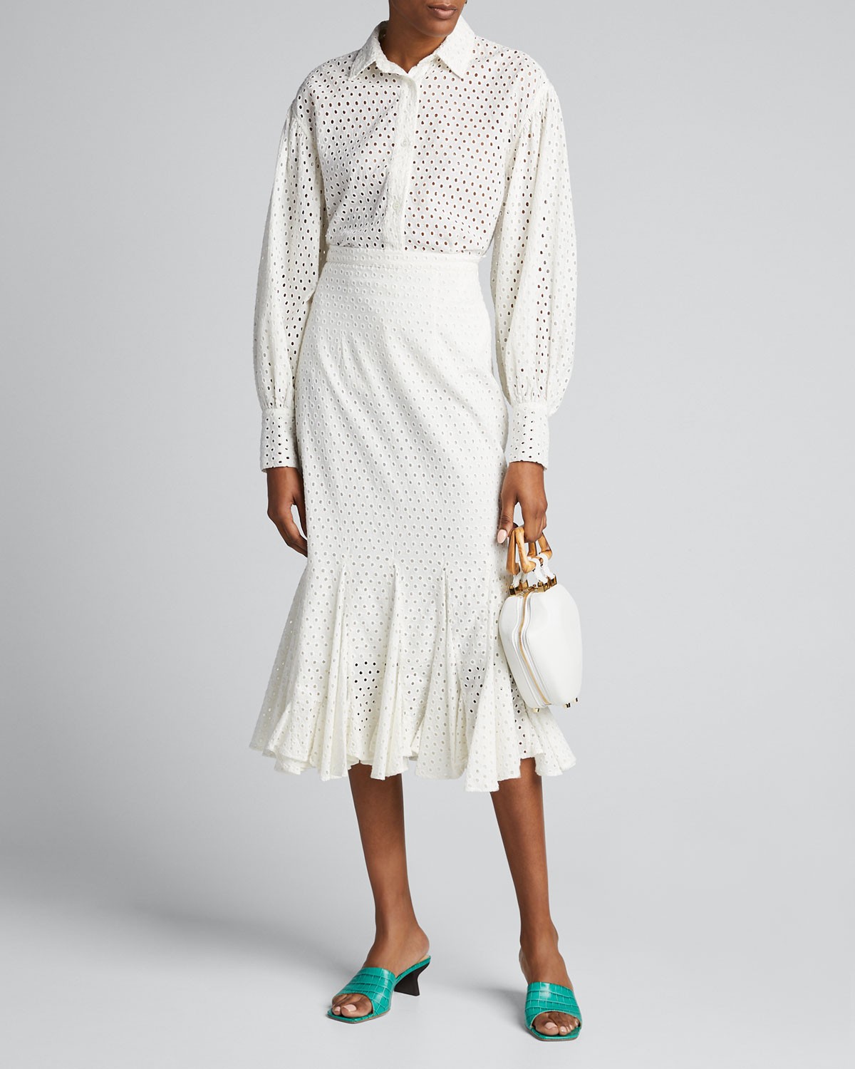 RHODE Sienna Eyelet Fit-&-Flare Skirt