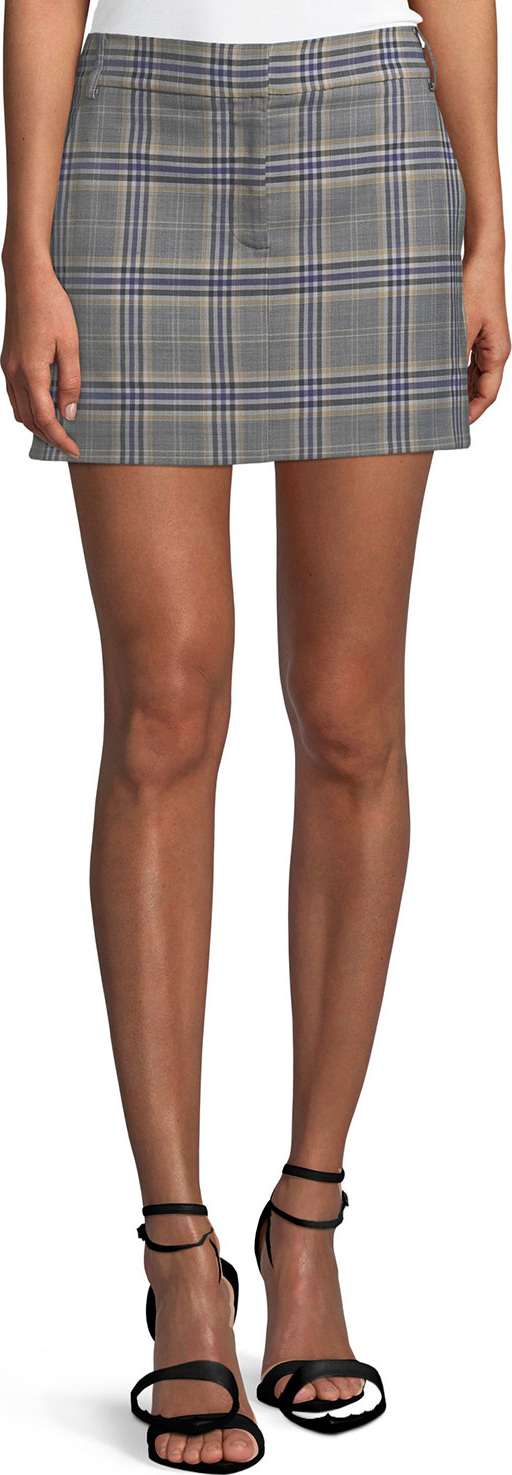 Tibi Lucas Plaid Suiting Mini Skirt