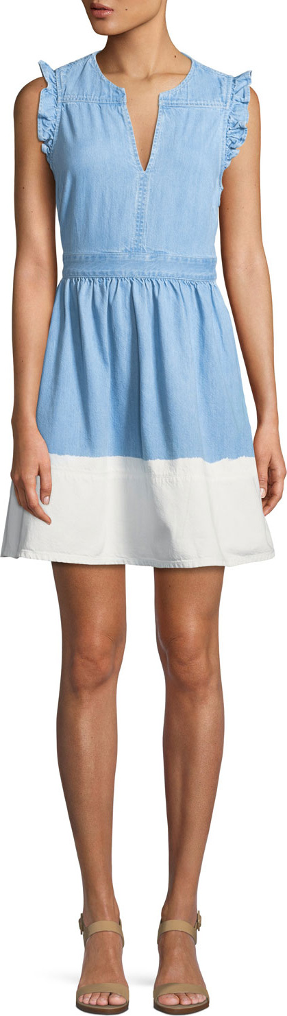 Kate Spade New York dip-dyed denim ruffle-trim dress