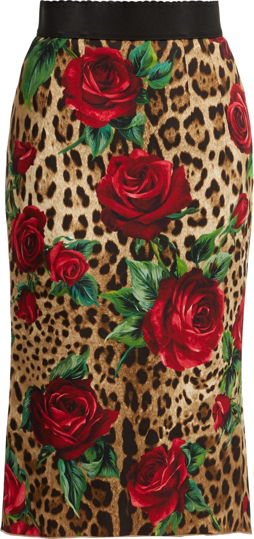 Dolce & Gabbana Leopard and rose-print cady pencil skirt
