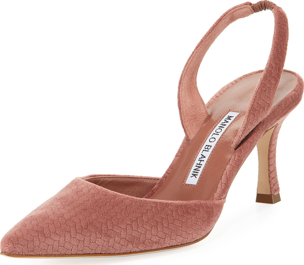 Manolo Blahnik Carolyne Etched Fabric Mid-Heel Halter Pump