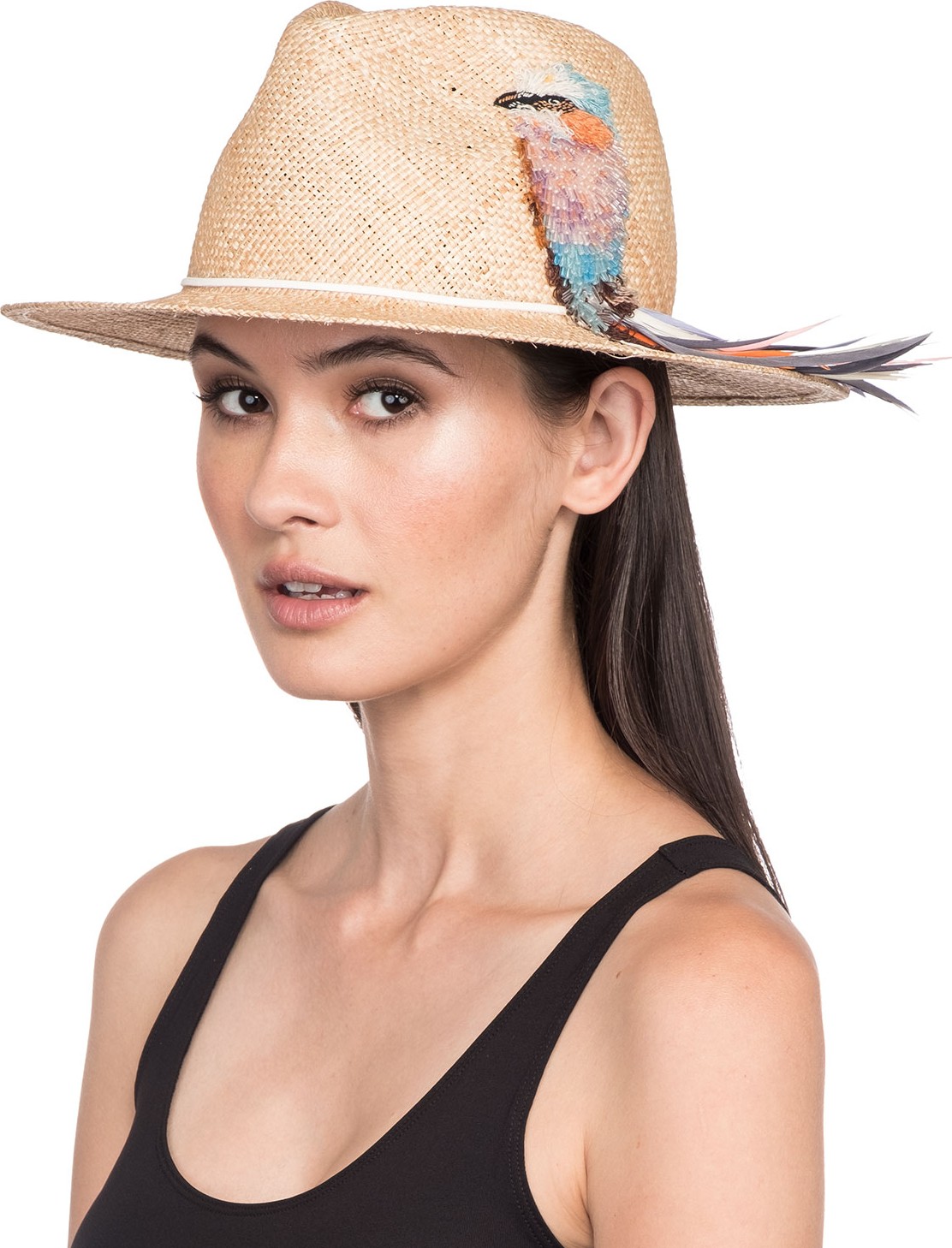 Eugenia Kim Courtney Straw Fedora w/ Beaded Bird Trim