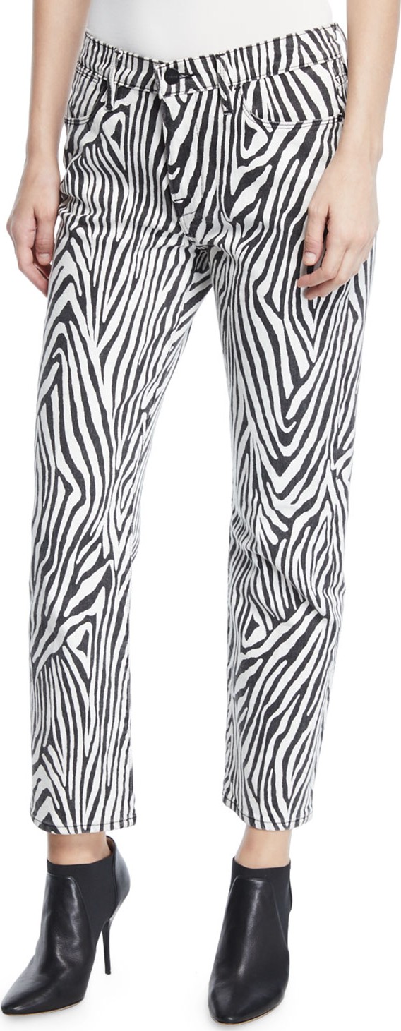FRAME DENIM Le High Straight Zebra-Print Ankle Jeans