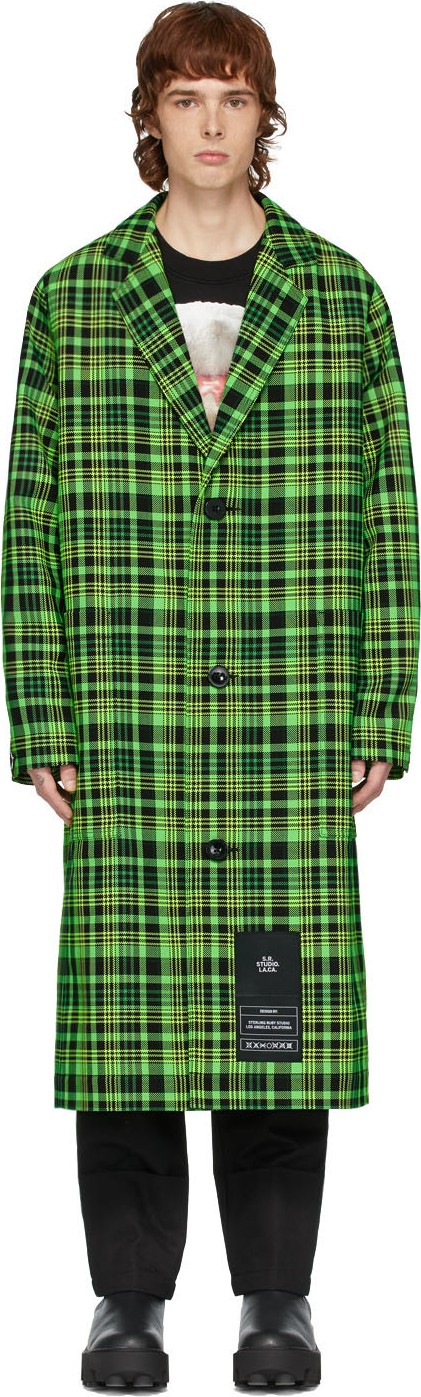 S.R. STUDIO. LA. CA. Green Open-Weave Check Trench Coat