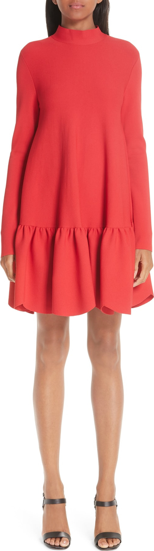 Valentino Scalloped Ruffle Trapeze Dress