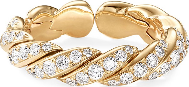 David Yurman Pave Flex 18k Gold & Diamond Ring, Size 6-7