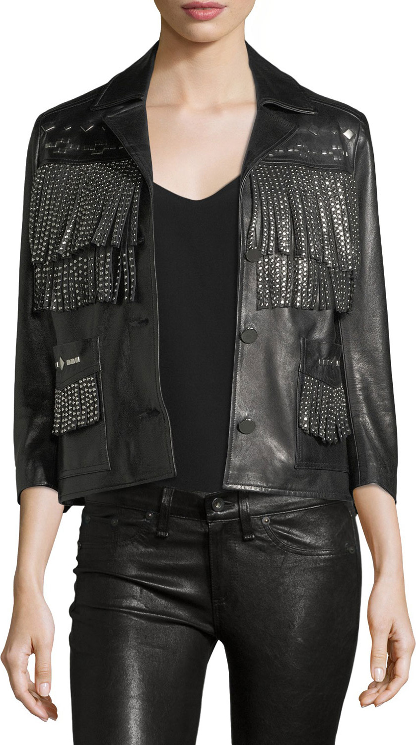 Nour Hammour Vista Studded Fringe Leather Jacket