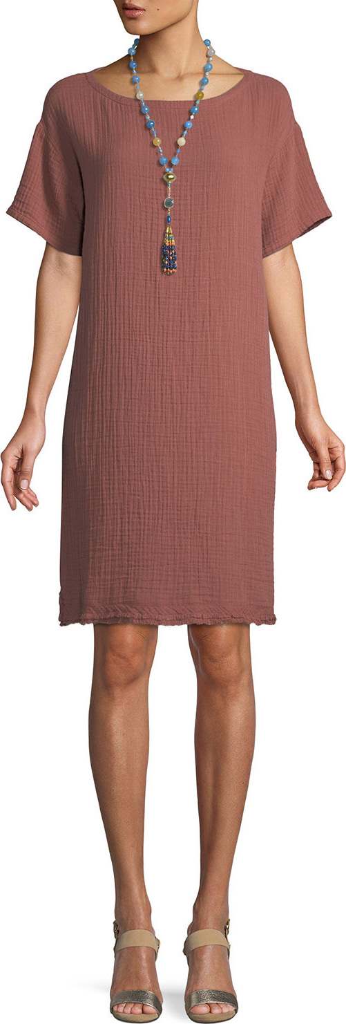 Eileen Fisher Short-Sleeve Lofty Organic Cotton Gauze Dress
