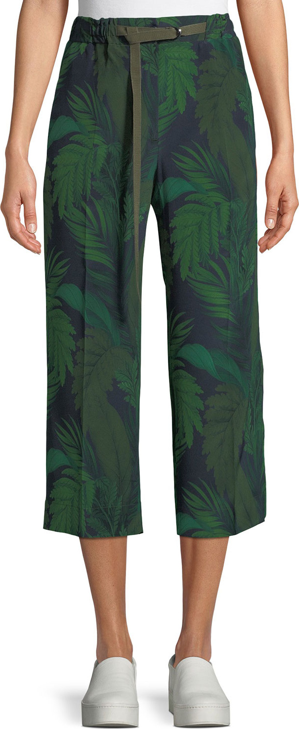 Moncler Leaf-Print Silk Mid-Rise Cropped Pants