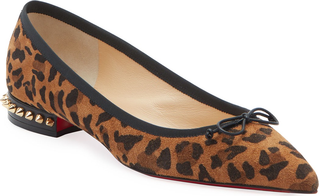 Christian Louboutin Hall Spike Leopard Red Sole Flats