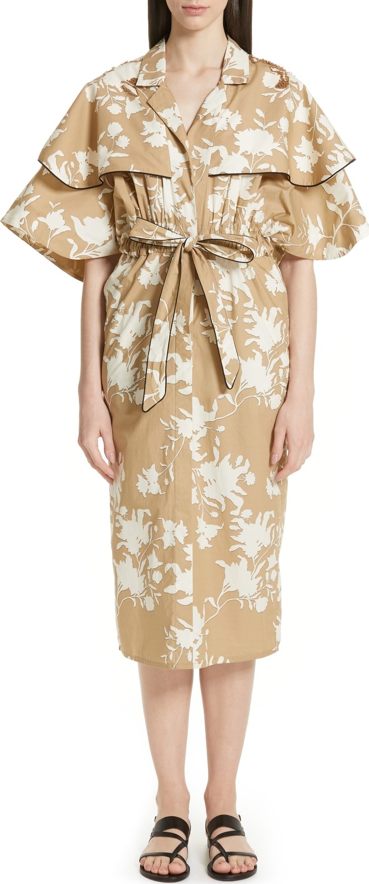 Johanna Ortiz Embellished Floral Print Trench Dress