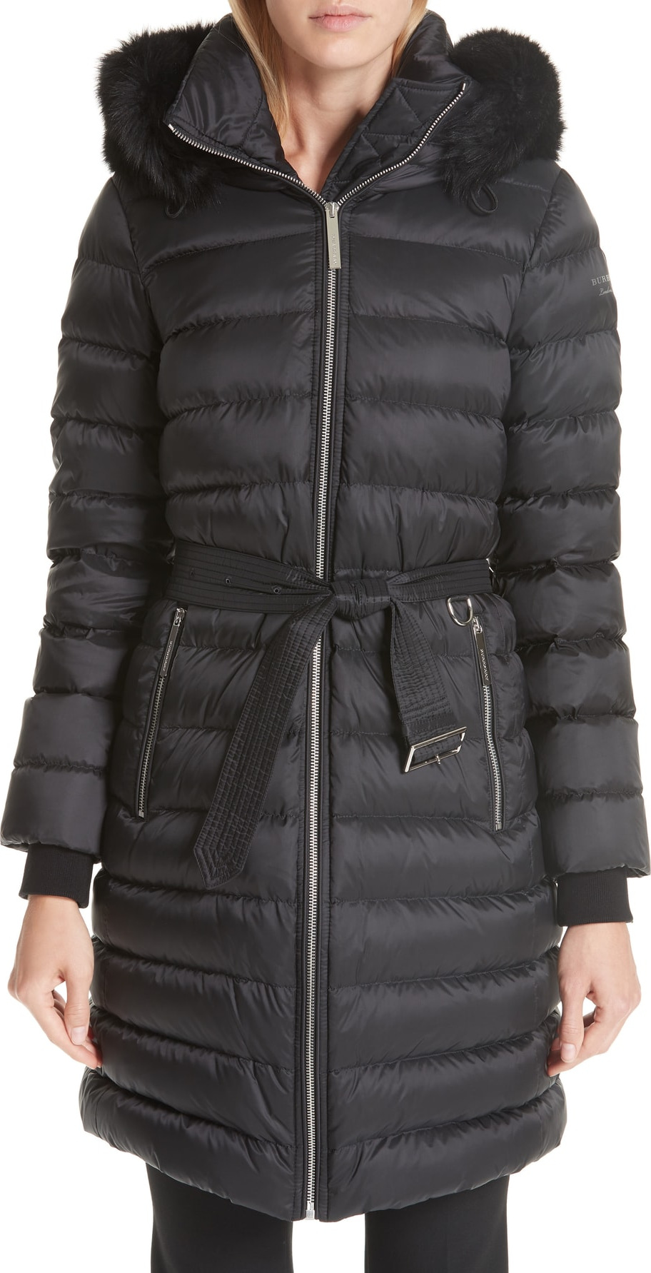 Burberry London England Limefield Genuine Shearling Hood Puffer Coat