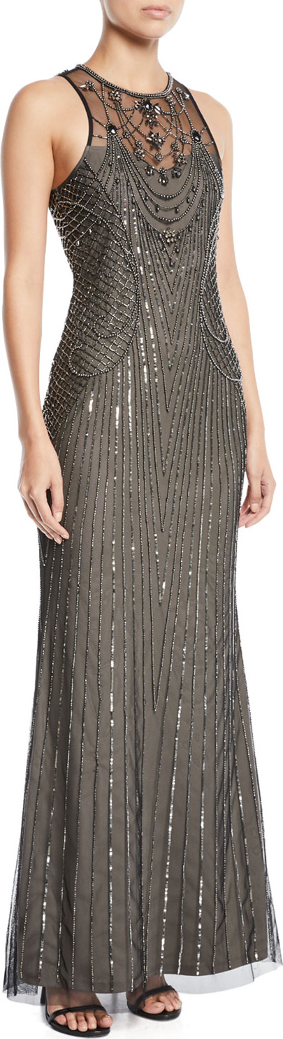 Parker Blakely Sleeveless Beaded Gown Dress