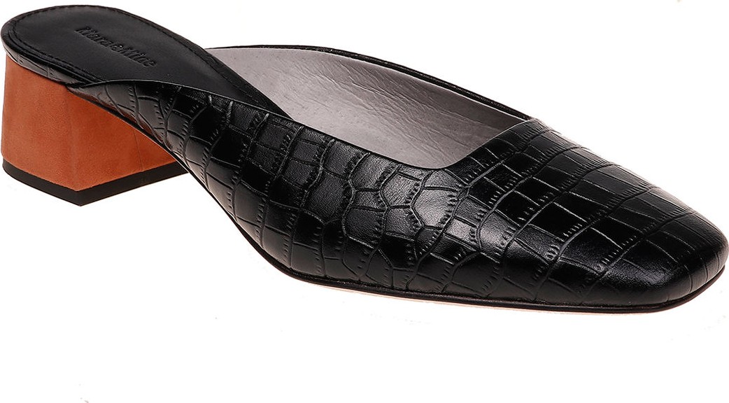 Mara & Mine Daisy Croc-Embossed Leather Slide Mules