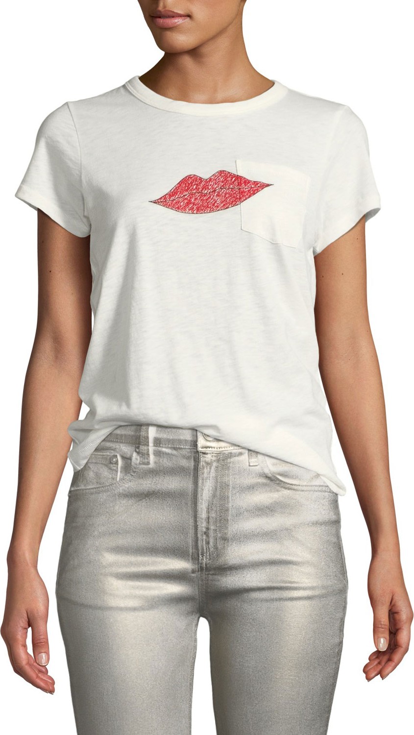 Rag & Bone Lips Crewneck Short-Sleeve Pocket Tee