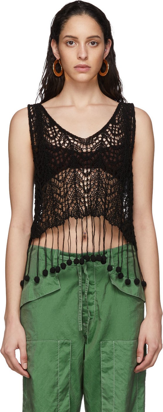 Jil Sander Black Crochet Tank Top