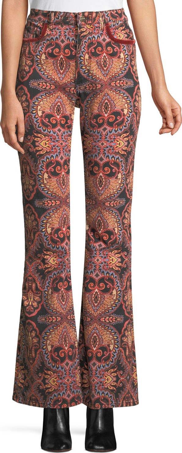 Etro High-Rise Flared-Leg Damask-Print Jeans