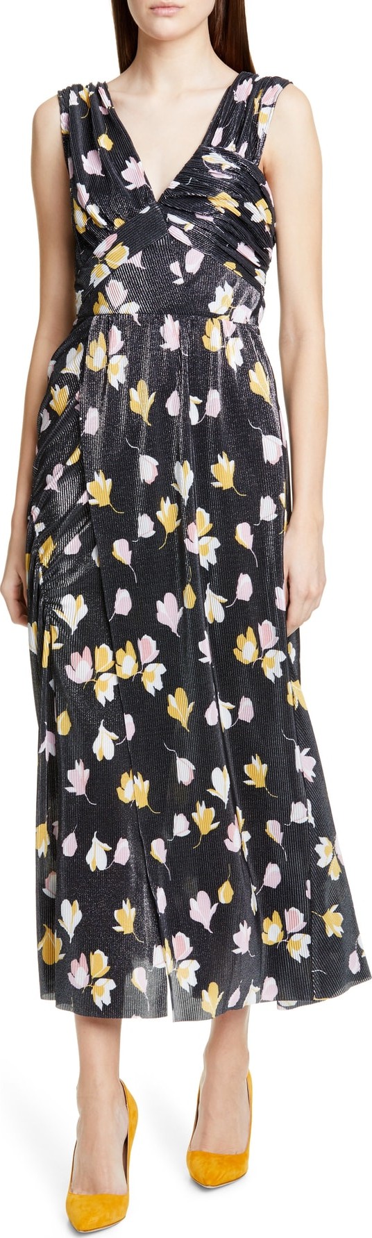 Self Portrait Floral Print Plissé Dress