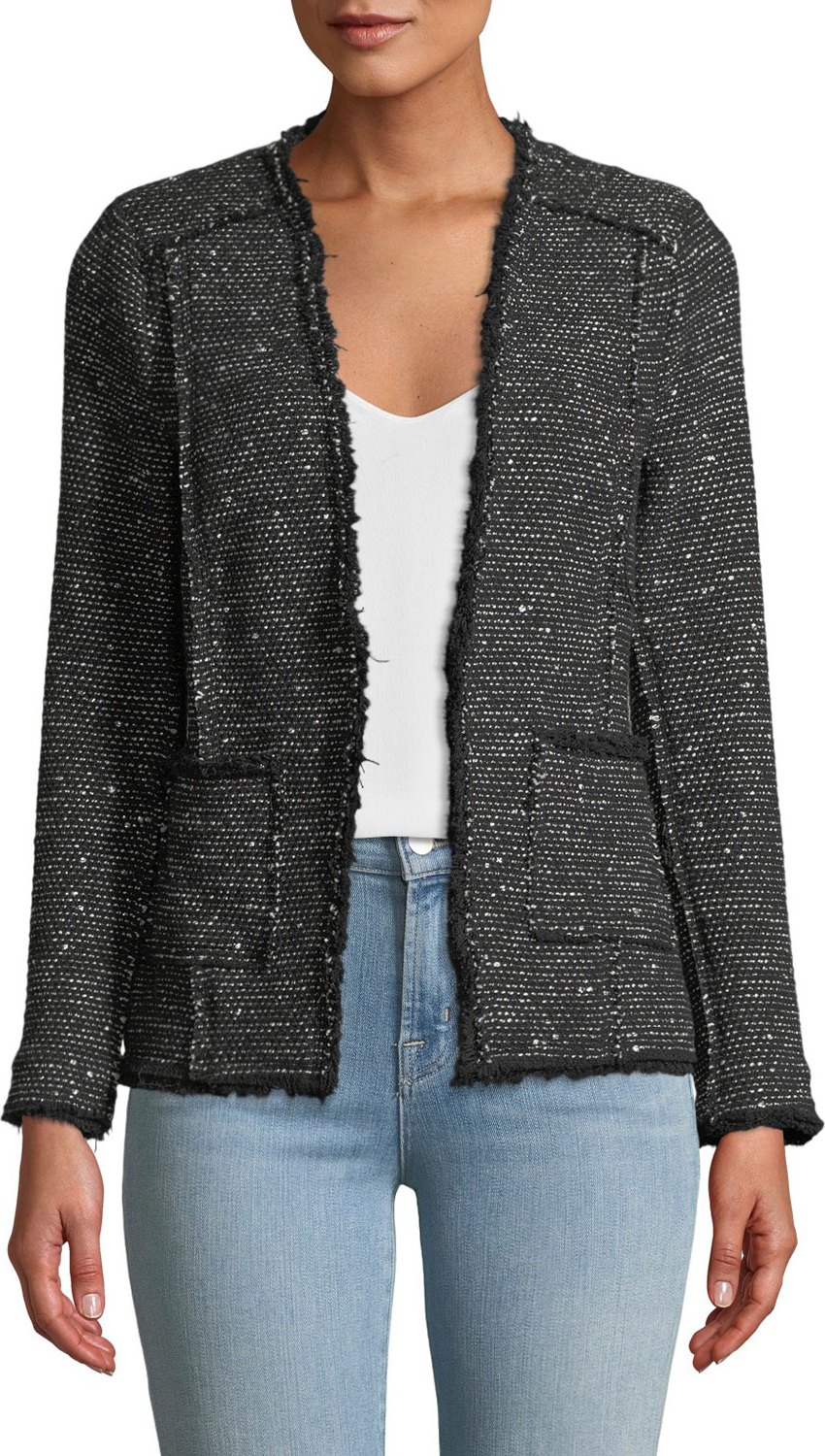 Rebecca Taylor Sparkle Stretch Tweed Jacket w/ Frayed Edges