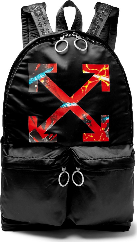 Off White Printed Satin Backpack