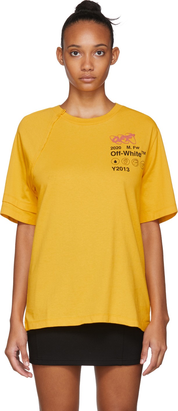 Off White Yellow Industrial Reconstructed T-Shirt