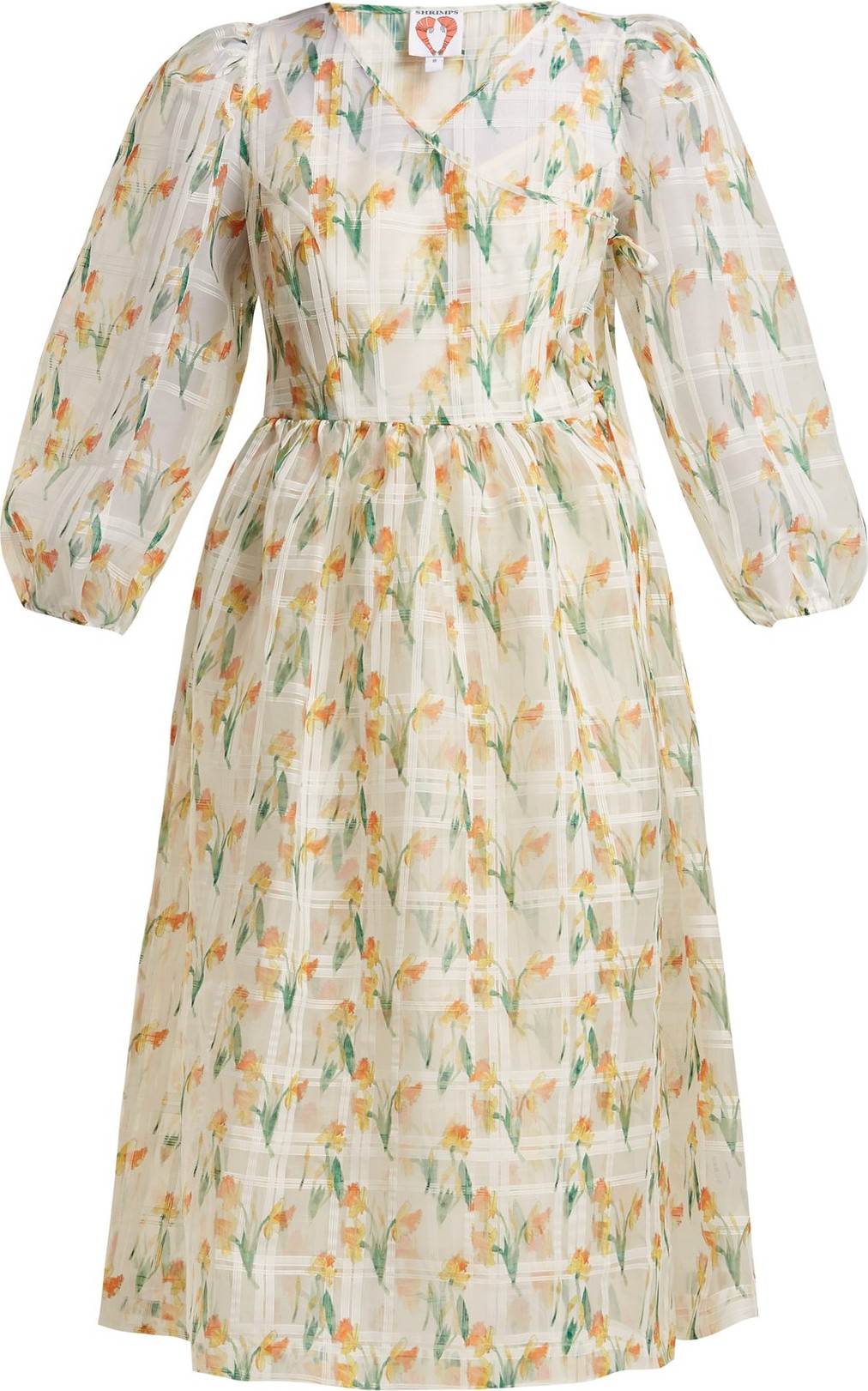 Shrimps Titania daffodil-print check-organza midi dress