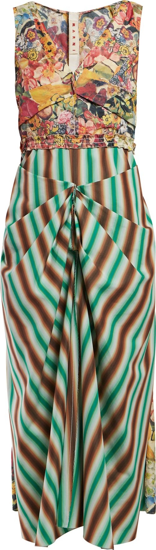 Marni Floral-print and striped-crepe dress