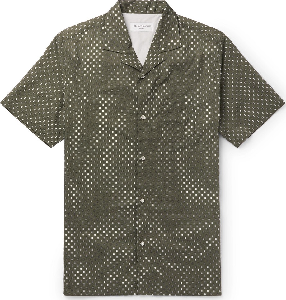 Officine Générale Camp-Collar Printed Cotton Shirt