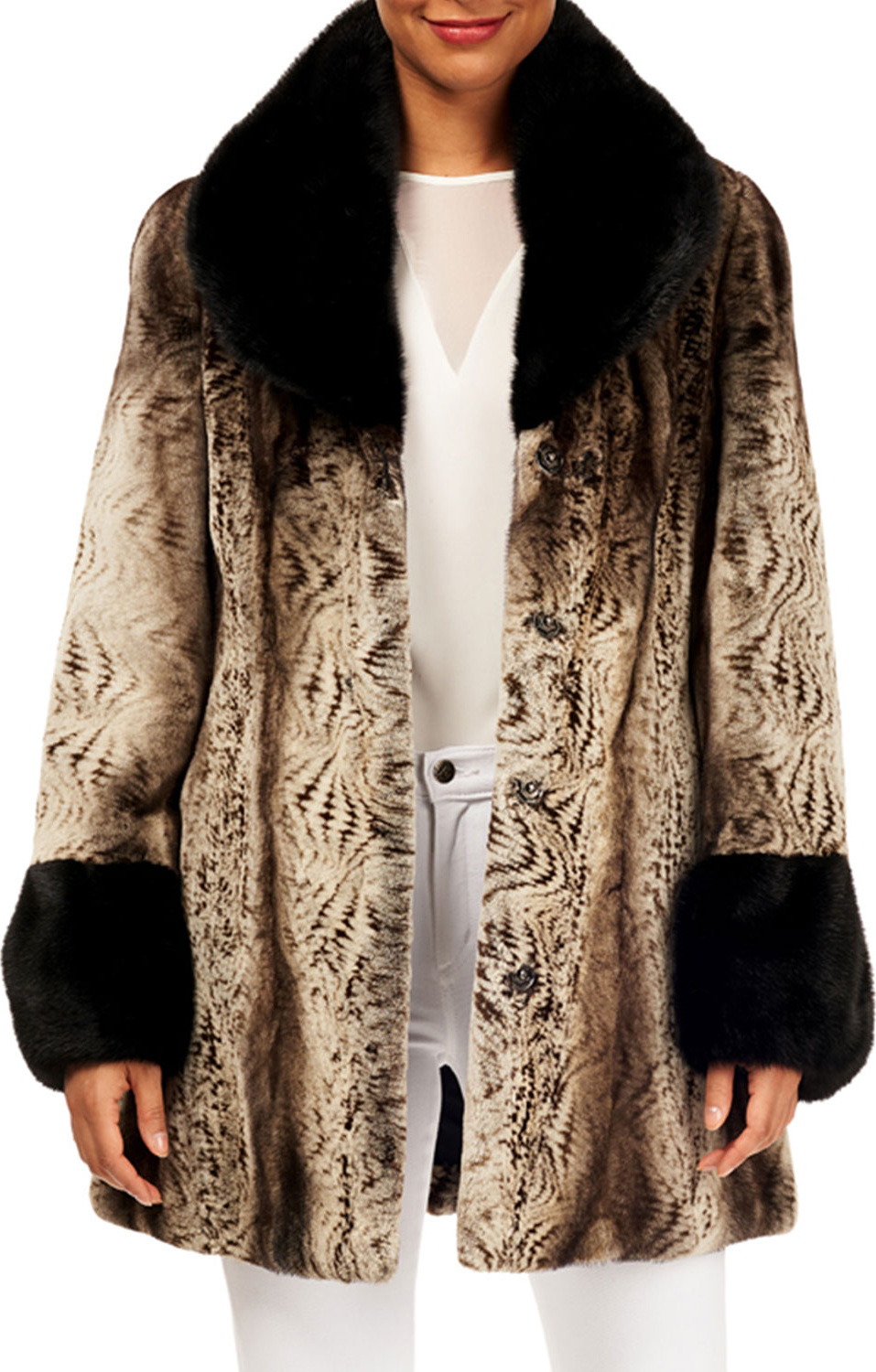 Gorski Semi-Sheared Mink Fur Reversible Stroller Coat w/ Short-Nap Contrast Gorski Semi-Sheared Mink Fur Reversible Stroller Coat w/ Short-Nap Contrast