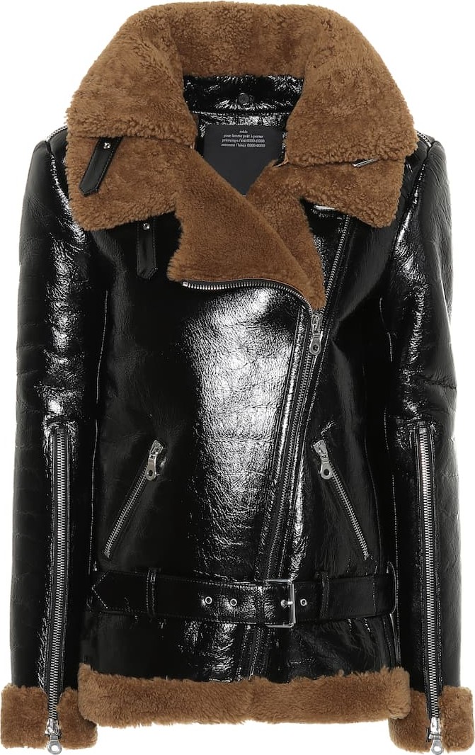 Rokh Shearling patent leather jacket