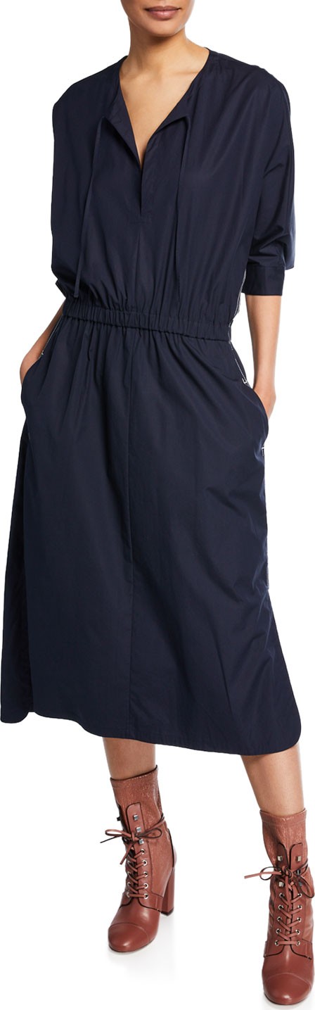 Jason Wu V-Neck Cinched-Waist Stretch-Cotton Poplin Dress Jason Wu V-Neck Cinched-Waist Stretch-Cotton Poplin Dress