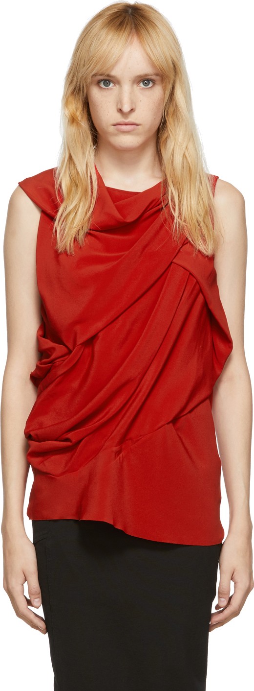 Rick Owens Red Silk Knot Tank Top