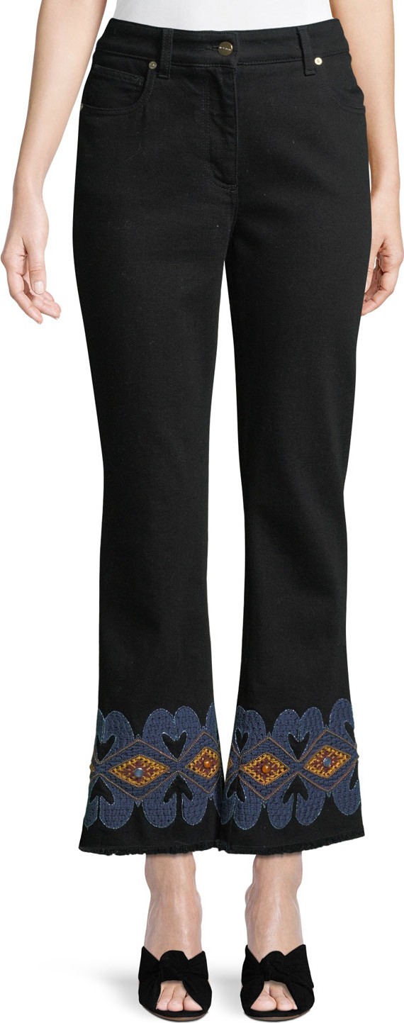 Etro High-Rise Flared-Leg Jeans w/ Embroidered-Hem