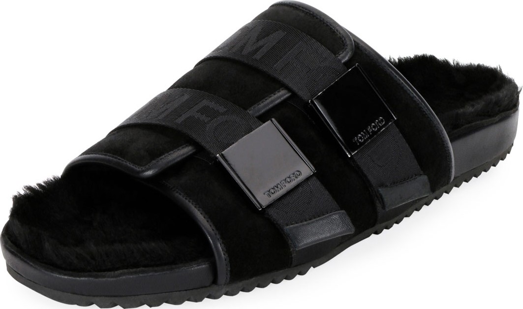 TOM FORD Men's Churchill Shearling-Lined Slide Sandals