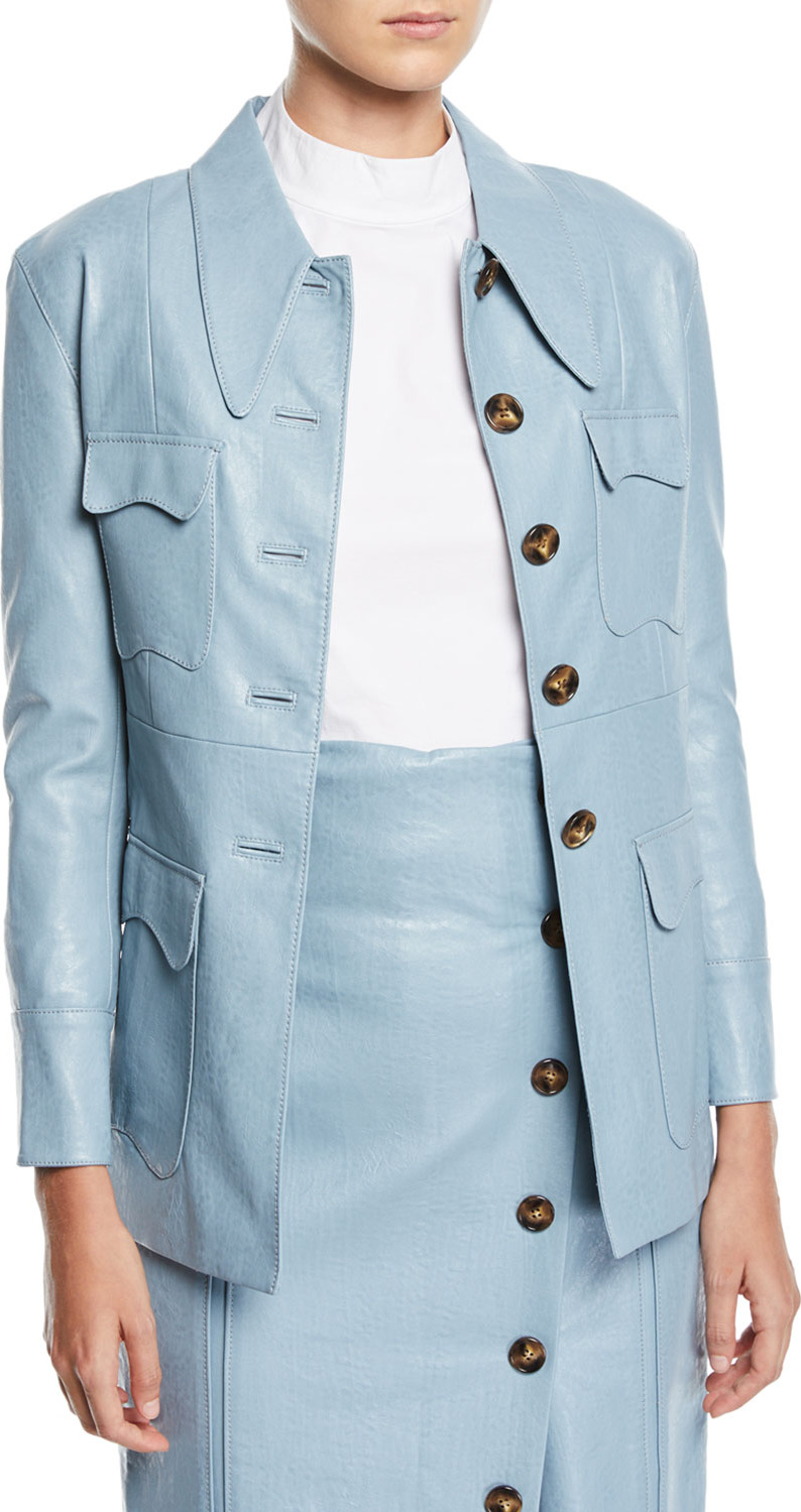 Rejina Pyo Olivia Faux-Leather Point-Collar Jacket