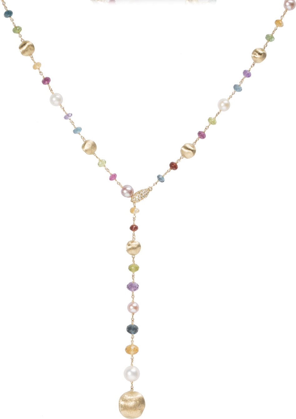 Marco Bicego Africa 18k Mixed-Stone Lariat Necklace w/ Diamonds