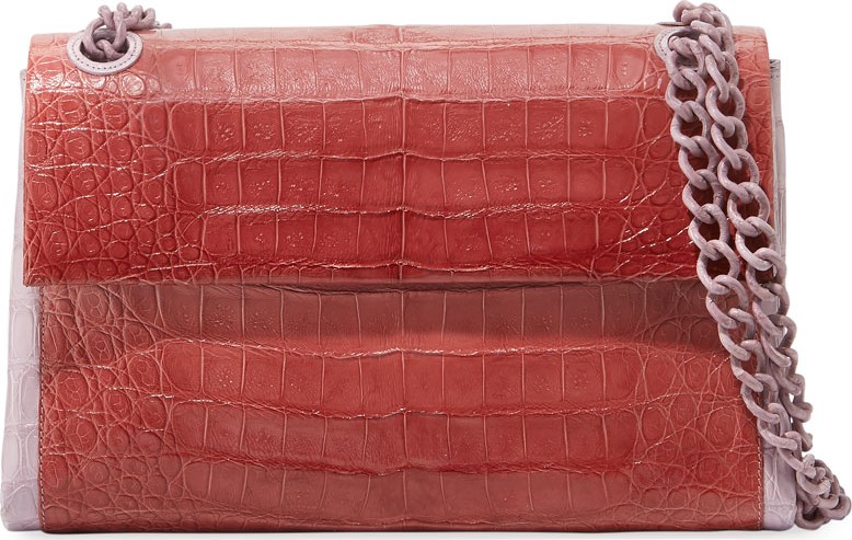 Nancy Gonzalez Madison Colorblock Croc Double-Chain Shoulder Bag