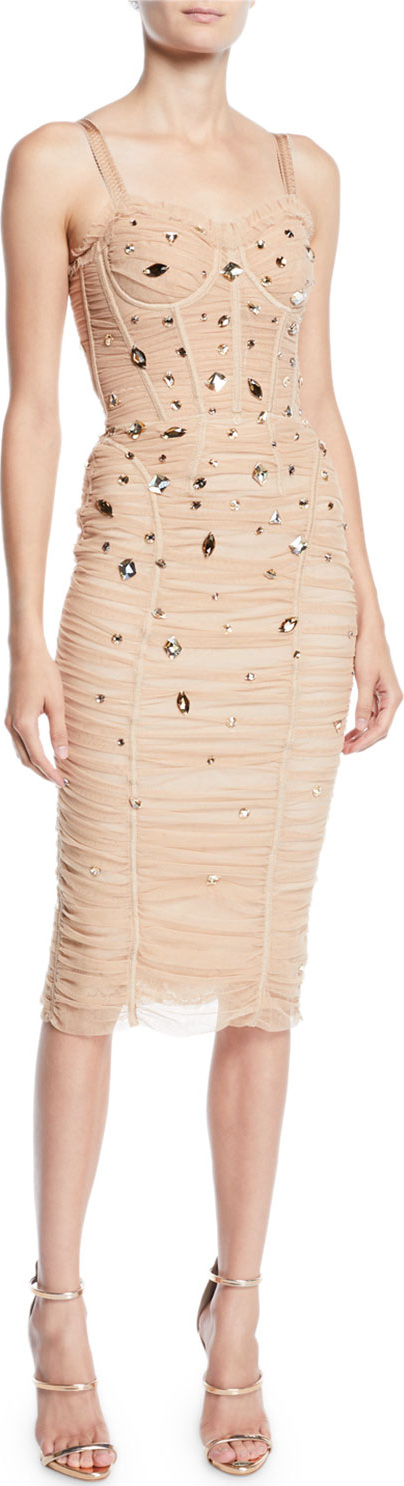 Dolce & Gabbana Corset-Bodice Jewel-Embellished Ruched Tulle Cocktail Dress Dolce & Gabbana Corset-Bodice Jewel-Embellished Ruched Tulle Cocktail Dress