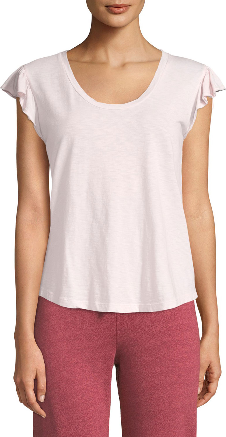 SUNDRY Flutter-Sleeve Cotton Scoop-Neck Tee