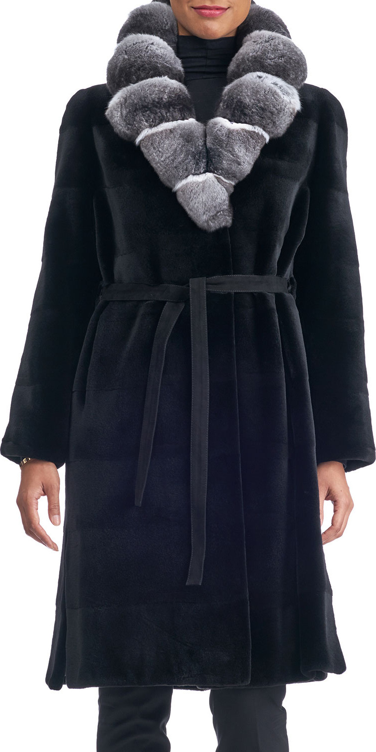 Gorski Belted Sheared Mink Fur Stroller Coat