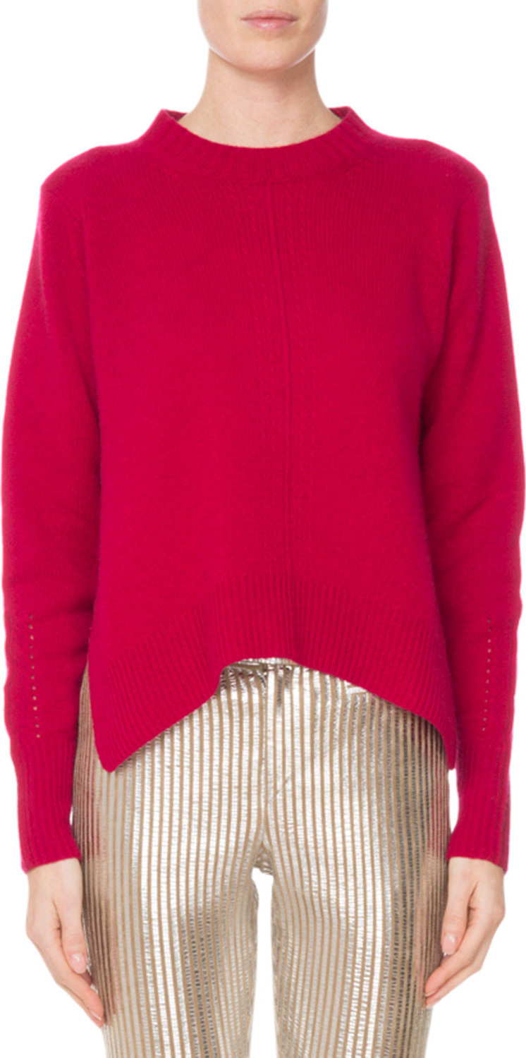 Isabel Marant Crewneck Long-Sleeve Pure Cashmere Sweater w/ Side Slits