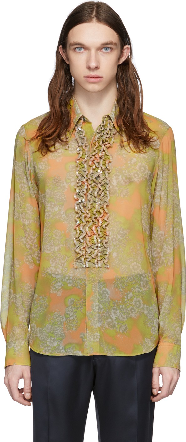Dries Van Noten Yellow & Green Floral Ruffle Shirt