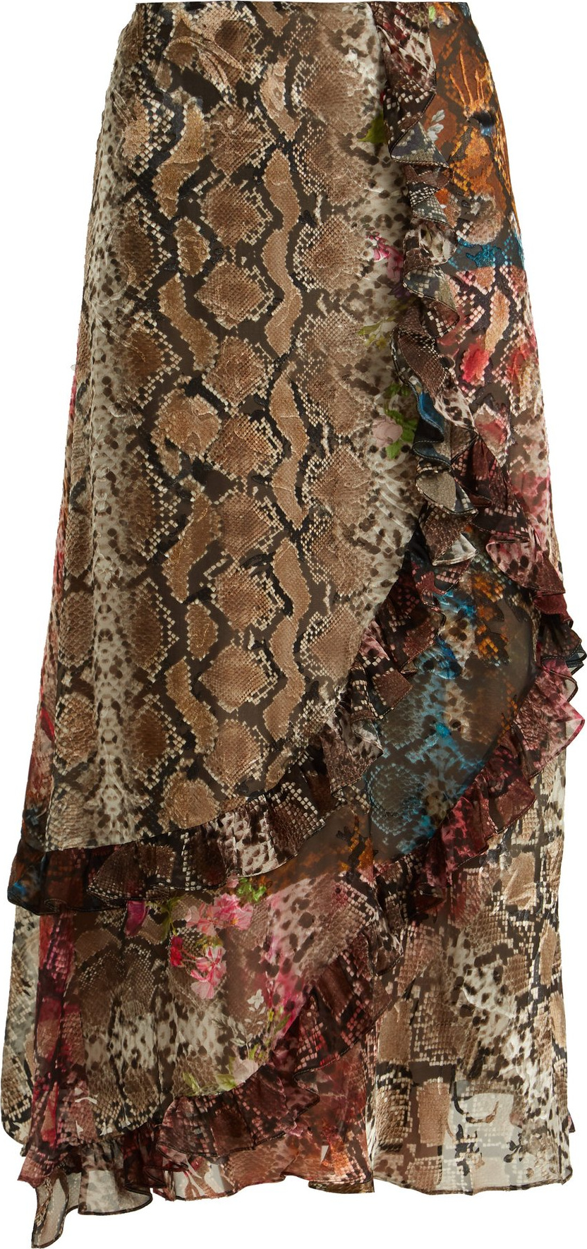 Preen Clemence floral and snake-print satin devoré skirt