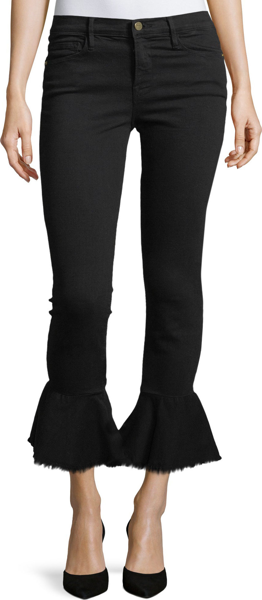FRAME DENIM Le Skinny de Jeanne Flounce Ankle Jeans with  Raw-Edge Hem