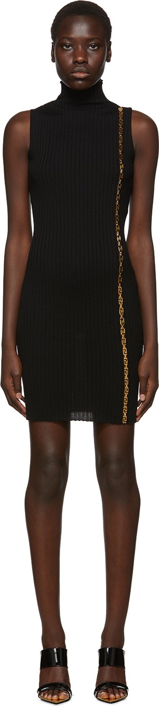 Versace Black Rib Knit Empire Dress