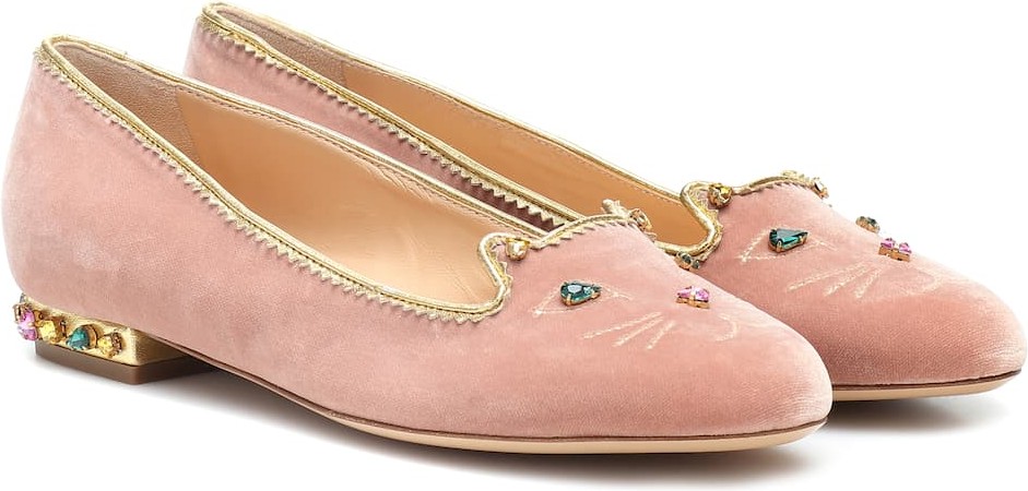 Charlotte Olympia Kitty velvet ballet flats